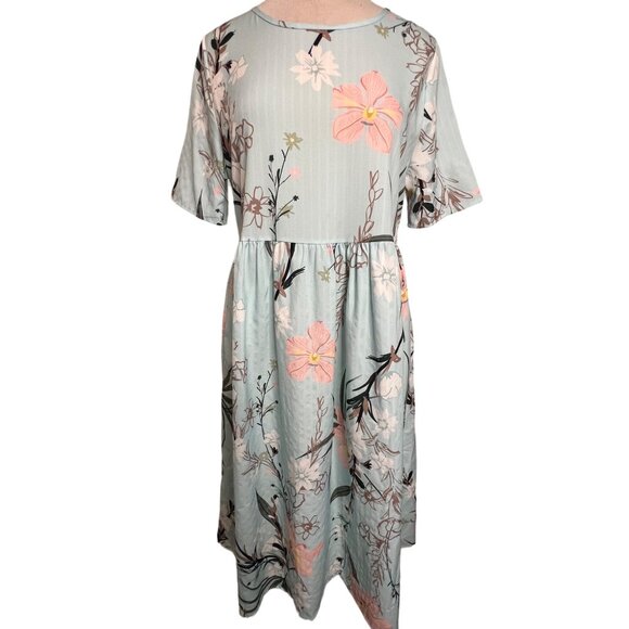 Lt Blue Floral Dress Small Midi Pocket Lightweight Oversized Boho Chic - Picture 1 of 12